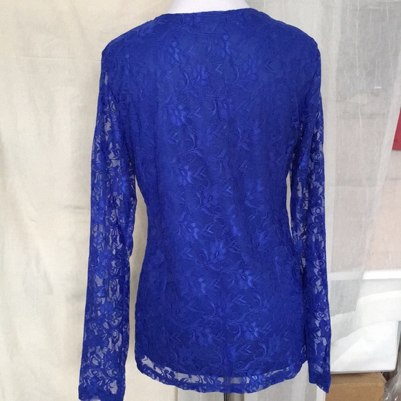 geneology royal blue lace stretch long sleeves top - Picture 5 of 8